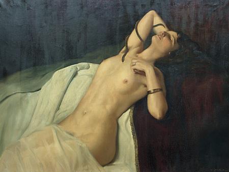 Cleopatra. Antique exotic reclining nude painting. Fine art print