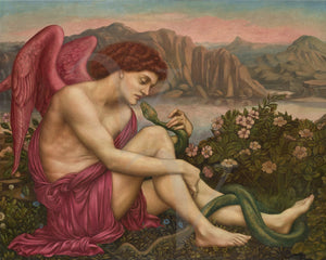 The Angel with the Serpent. Pre-Raphaelite painting by Evelyn de Morgan. Fine art print 