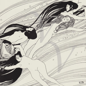 Fish Blood by Gustav Klimt. Black and White Sea Sirens Fine Art Print