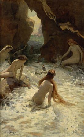 Sea Nymphs antique painting. Fine Art Print