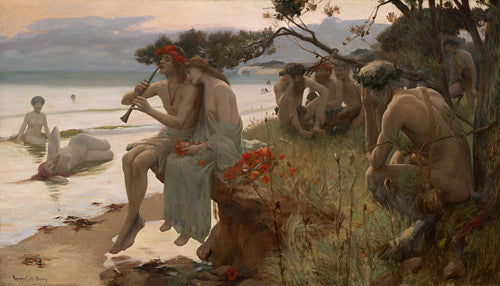 Pastoral by Rupert Bunny. Sea Nymph and Fauns by the ocean. Fine art print