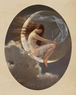 Spirit of the New Moon. Victorian Moon Goddess painting. Fine Art Print