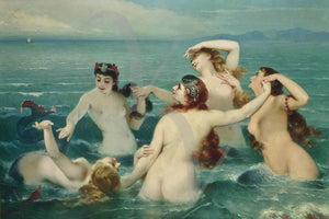 Mermaids Frolicking. Victorian sea nymphs painting. Fine art print
