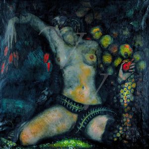 Nude female with snake painting. Eve. Gothic mythical dark art print