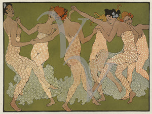 Art Nouveau dancing women. Spirit of nature nudes fine art print