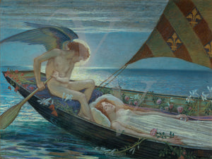 Dream Voyage by Walter Crane. Angel with woman in boat. Fine art print 