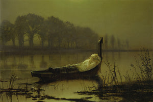 The Lady of Shallot. by John Atkinson Grimshaw painting. Arthurian. Fine art print