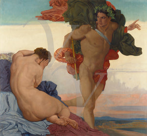 Bacchus Discovers Ariadne. Vintage Greek mythology painting. Fine art print 