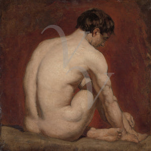 Male Nude Sitting, Figure Study. Victorian painting. Fine art print