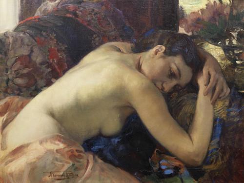 Draped Nude. Antique painting. Fine art print