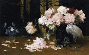Still Life with Peonies. Exotic antique painting. Fine art print
