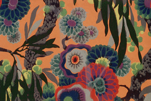 Dahlias and Eucalyptus. Vintage floral design painting. Fine art print