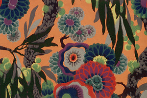 Dahlias and Eucalyptus. 1920s floral design painting. Fine art print