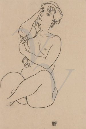 Female Nude by Egon Schiele. Charcoal drawing. Fine art print