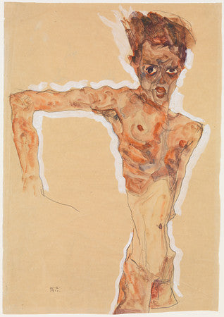 Egon Schiele self portrait. Male nude painting. Fine art print 