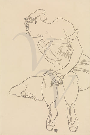 Woman in Corset and Boots. Egon Schiele Drawing. Fine Art Print