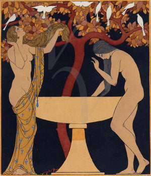Chansons de Bilitis Female Lovers. Art Deco Illustration by Georges Barbier. Fine art print