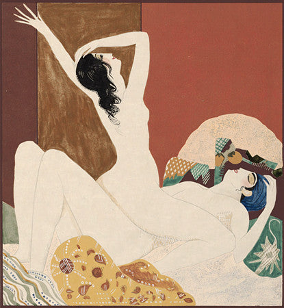 Exotic lovers. Oriental-inspired, erotic French Art Deco  illustration 