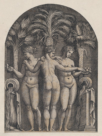 The Three Graces by Marcantonio Raimondi. Antique Italian engraving. Fine art print 