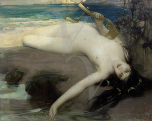 The Poet Sappho. Sea Siren. Antique Painting. Fine Art Print 