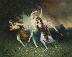 Flight of the Nymphs painting. Pagan nature spirits. Fine art print