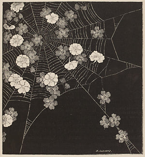 Spider Web with Flowers. Antique artwork. Fine art print