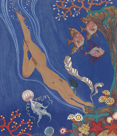 Nude male underwater diver. Georges Barbier. Fine Art Print
