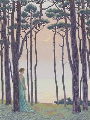Woman in Moonlit Forest, Art Nouveau artowrk