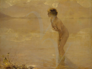 September Morn by Paul Chabas. Nude in lake painting. Fine art print