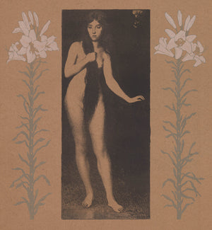 Art Nouveau woman with flowers. Fine art print