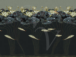Water Lilies and Fish design. Japonism. Fine Art Print