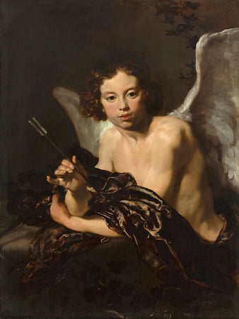Cupid holding an arrow. Baroque love God painting. Fine art print