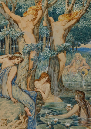 Nyads and Dryads by Walter Crane. Woodland Nymphs and Water Sprites. Sirens. Fine art print 