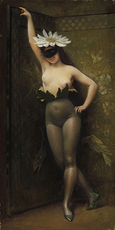 Woman as a Flower. Antique painting. Fine art print