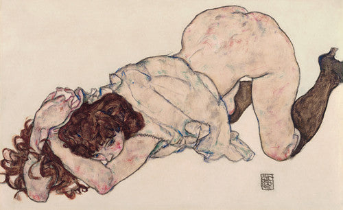 Kneeling Girl by Egon Schiele. Erotic nude artwork. Fine art print  
