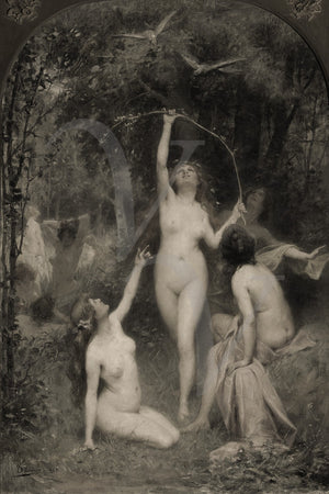 Pagan female forest nudes. Nature Goddess. Fine art Print