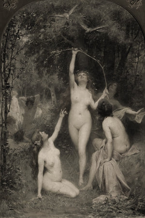 Pagan female forest nudes. Nature Goddess. Fine art Print