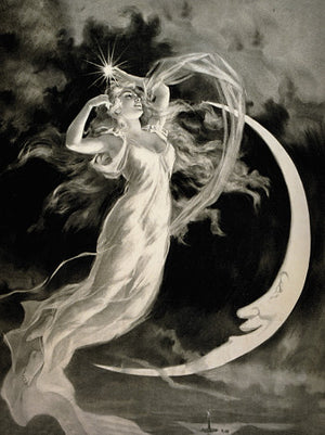 Moon Goddess. Antique illustration. Fine Art Print 