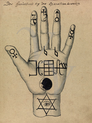 Palmistry  Chart - Palm of the Hand. Antique occult chiromancy illustration