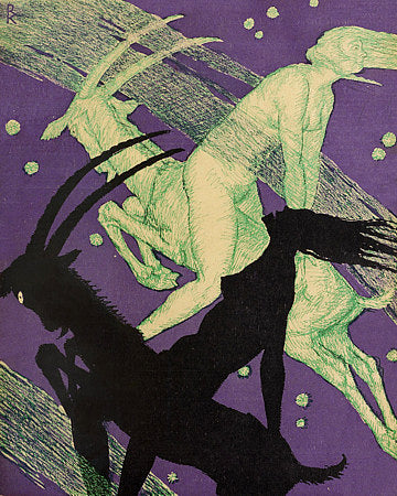 Flying witches riding goats. Fine art print