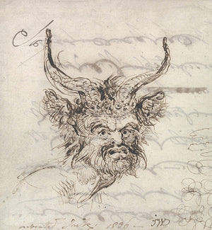 Satyr's head. Antique ink drawing. Fine art print