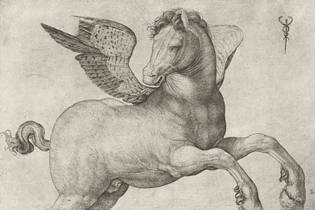 Italian engraving of Pegasus. Fine art print 