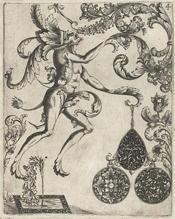 Fantastic plant figure. Antique ornamental engraving. Fine art print