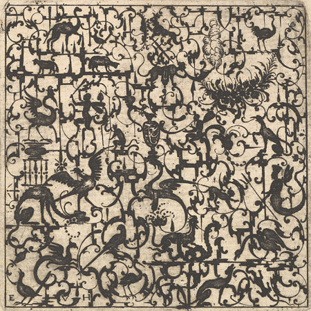 Grotesque Engraving with Animals, Birds and Mythical Creatures . Gothic artwork. 