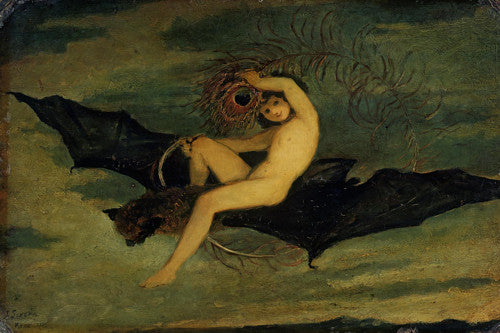 Ariel riding a bat from Shakespeare's The Tempest. Fine art print