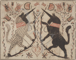Two Unicorns. American Fraktur folk art drawing