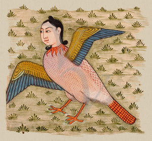 Illustration of a mythological bird creature from an antique Persian Arabic manuscript 