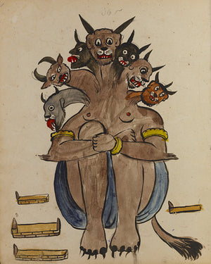 A multi-headed demon from a Persian manuscript on magic, spells, and astrology. Iṣfahān, Iran. Fine art print