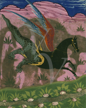 Persian painting of a mythical winged horse. Fine art print 