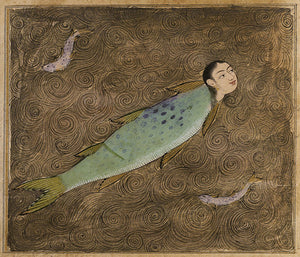 Painting of a fish with a human head, from a Persian manuscript by Zakariya al-Qazwīnī . Fine art print